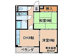 京阪本線 中書島駅 バス10分 府道横大路下車 徒歩3分の賃貸マンション 2階2DKの間取り