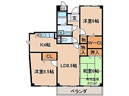 近鉄京都線 大久保駅 徒歩14分の賃貸マンション 3階3LDKの間取り