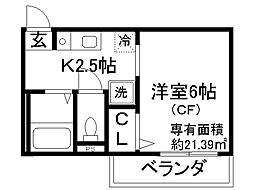 アンシャンテ上桂 1Kの間取図画像