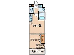 京阪京津線 四宮駅 徒歩4分の賃貸マンション 1階1DKの間取り