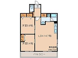 インサイトルポ山科新十条 2LDKの間取図画像
