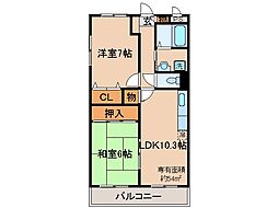 京都地下鉄東西線 椥辻駅 徒歩16分の賃貸マンション 4階2LDKの間取り