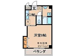 近鉄京都線 小倉駅 徒歩6分の賃貸マンション 2階1Kの間取り