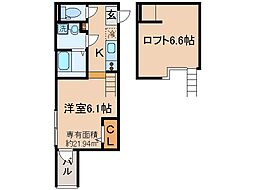 ハーモニーテラスフォース椥辻 1Kの間取図画像