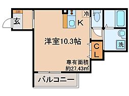 LEI椥辻 ワンルームの間取図画像
