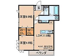 近鉄京都線 久津川駅 徒歩9分の賃貸アパート 2階2LDKの間取り