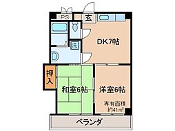 京阪宇治線 桃山南口駅 徒歩8分の賃貸マンション 4階2DKの間取り