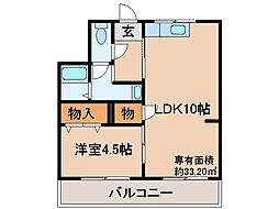 グランブルー宇治 1LDKの間取図画像