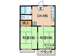 ドミール厨子奥C 2DKの間取図画像