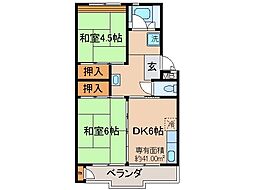 UR都市機構醍醐石田団地26棟 2DKの間取図画像