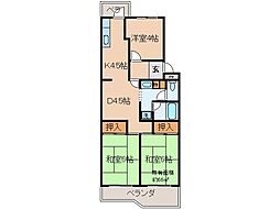 UR都市機構伏見納所団地2号棟 3DKの間取図画像