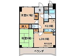 サンライズ城陽 2LDKの間取図画像