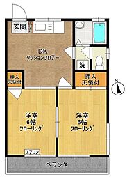 京王相模原線 京王稲田堤駅 徒歩5分の賃貸アパート 1階2DKの間取り