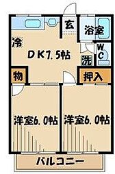 シティハイムアプリコット 2DKの間取図画像