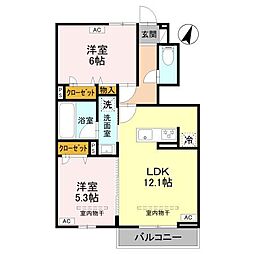 ハイムフリーデ B 2LDKの間取図画像