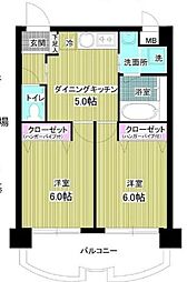 リッチヴィラ伊藤 3階2DKの間取り