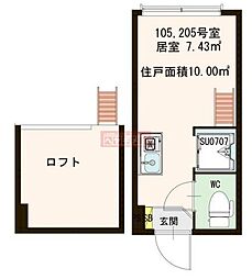 ciel et marais 1階ワンルームの間取り