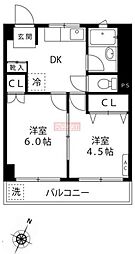 日新マンション 2DKの間取図画像