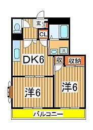 朝日レジデンス 2DKの間取図画像