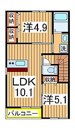 クレール松葉3 2LDKの間取図画像