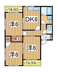 コーポアベ 3DKの間取図画像