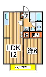 柏葉ハイツ 1LDKの間取図画像