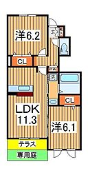 クレールフラッツ天王台 2LDKの間取図画像