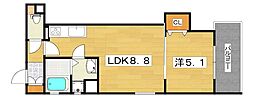 クリエオーレ牧野本町 1LDKの間取図画像