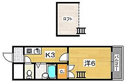 プレアール船橋 1Kの間取図画像
