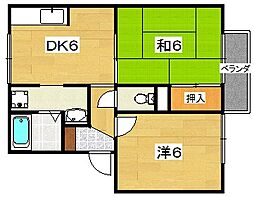 ボンジュール岡山手一番館 2DKの間取図画像
