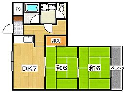 香里大西第一ビル 2DKの間取図画像