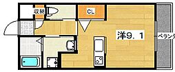 シャンテー中宮3 ワンルームの間取図画像