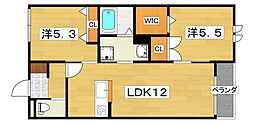 グレージュ牧野 2LDKの間取図画像