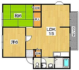 サンビレッジ渚B 2LDKの間取図画像