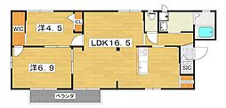 シャトー堂山 2LDKの間取図画像