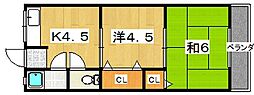 双葉マンション 2DKの間取図画像