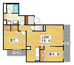 シャーメゾン スターセント 2LDKの間取図画像