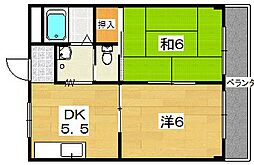 五丁目ハイツ 2DKの間取図画像