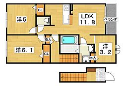 クラール倉治D 3LDKの間取図画像