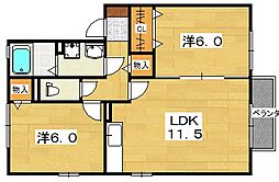 ロイヤル倉治B棟 2LDKの間取図画像