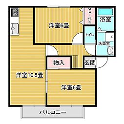 ハイツグローリアスD 2LDKの間取図画像