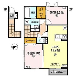 メゾンソレイユ 2階2LDKの間取り