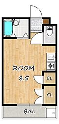 グランドハイツ柴原A・B ワンルームの間取図画像