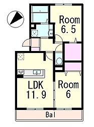 カルムメゾンアンソレイェ1 2LDKの間取図画像