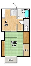 サンハイツ瀬田 1Kの間取図画像