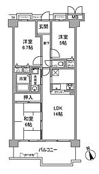 サンシティ大津石山 3階3LDKの間取り