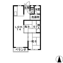 シャトー洗堰1 2LDKの間取図画像