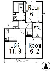 セジュールイシヤマ 2LDKの間取図画像
