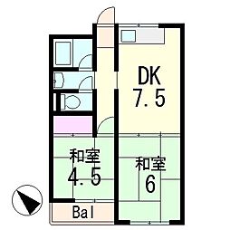 湖東サンコーポ 1LDKの間取図画像