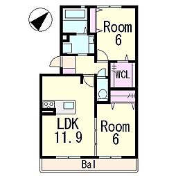 アルタ小柿ビュー 2LDKの間取図画像